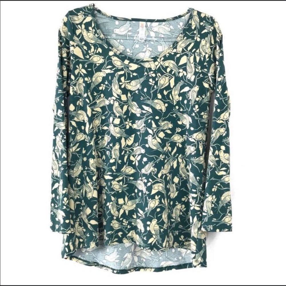 Lularoe Lynnae Long Sleeve Green Beige Bird Top